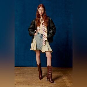 Urban Outfitters Two-Tone Denim and Cream Mini Skirt